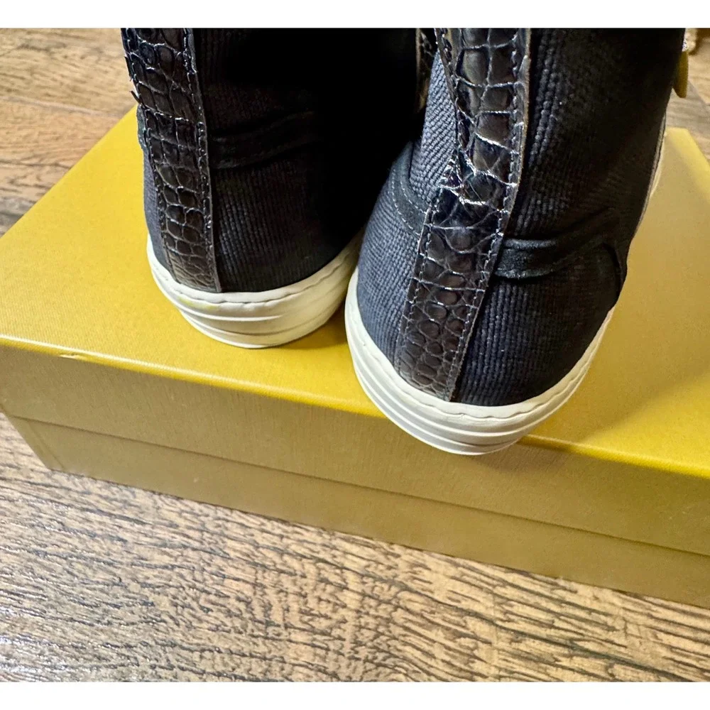 Rhude Bel Airs High Top Canvas Sneakers Black White Crocodile Detail Men's 8 - Picture 6 of 15